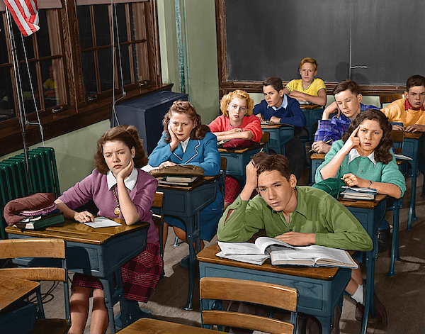 A colorized view of students at their desks